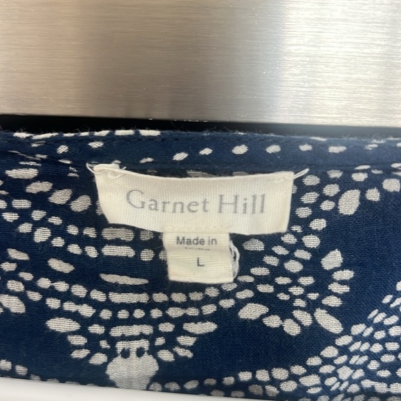 GARNET HILL kaftan/coverup, navy & white w/ tie front.Organic cotton.Size large - Picture 2 of 6